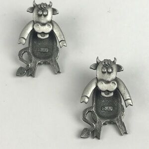 ❤️ Jonette Jewelry Pewter Antique Silver Farm Cow Dangle 3D Earring